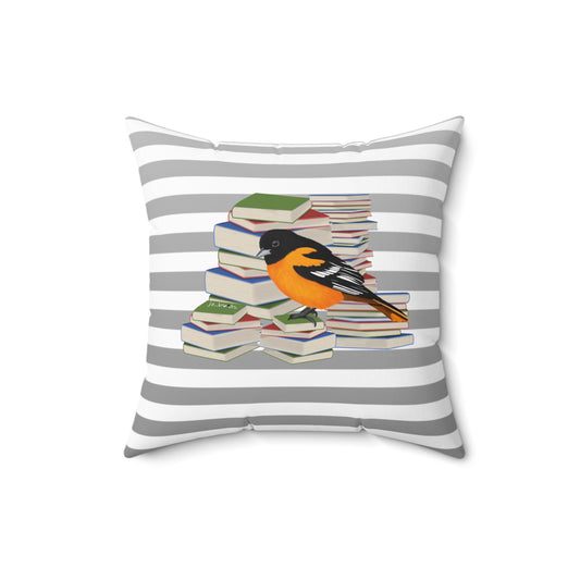 Baltimore Oriole Bird and Books Throw Pillow