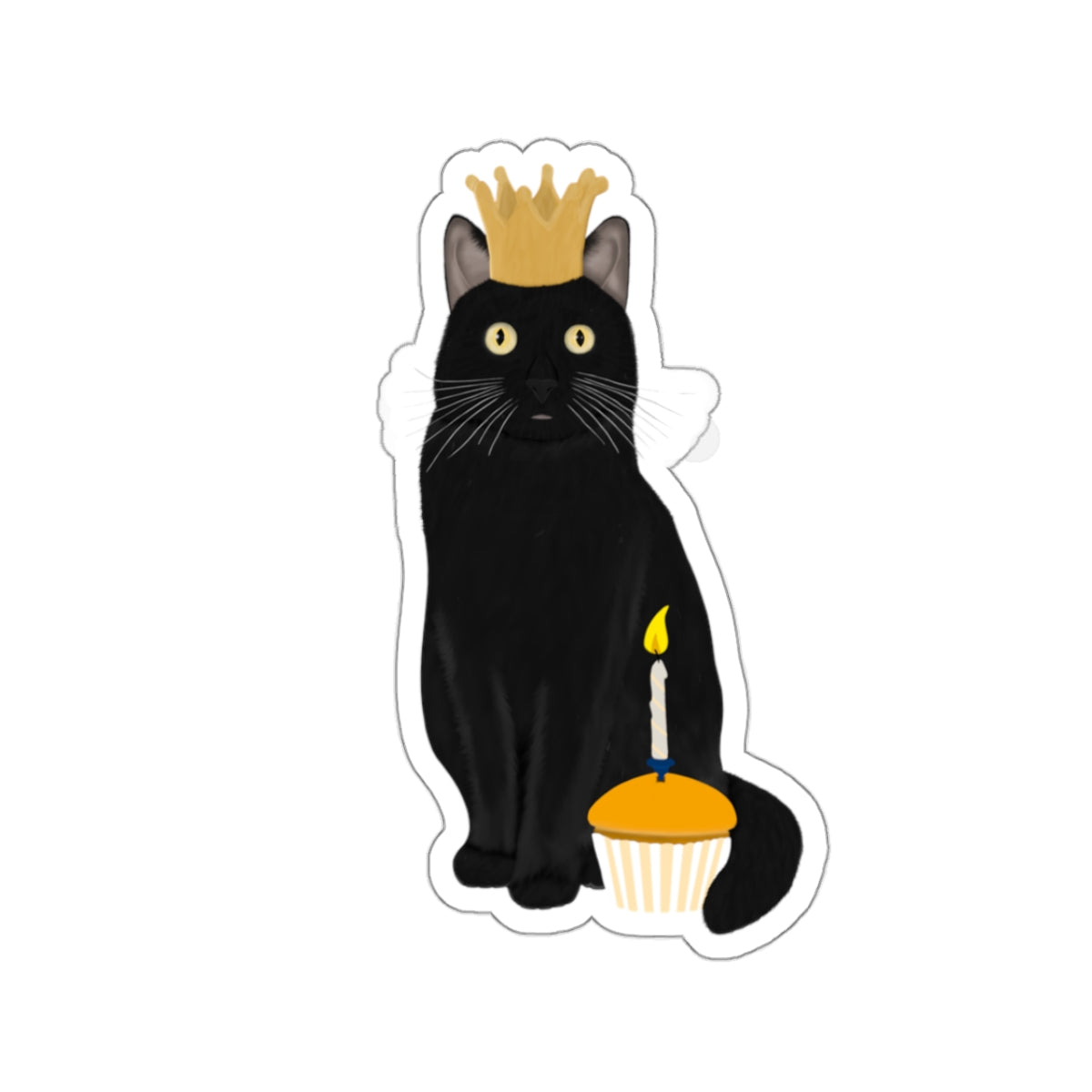 Black Cat with Crown and Muffin Cat Lover Sticker