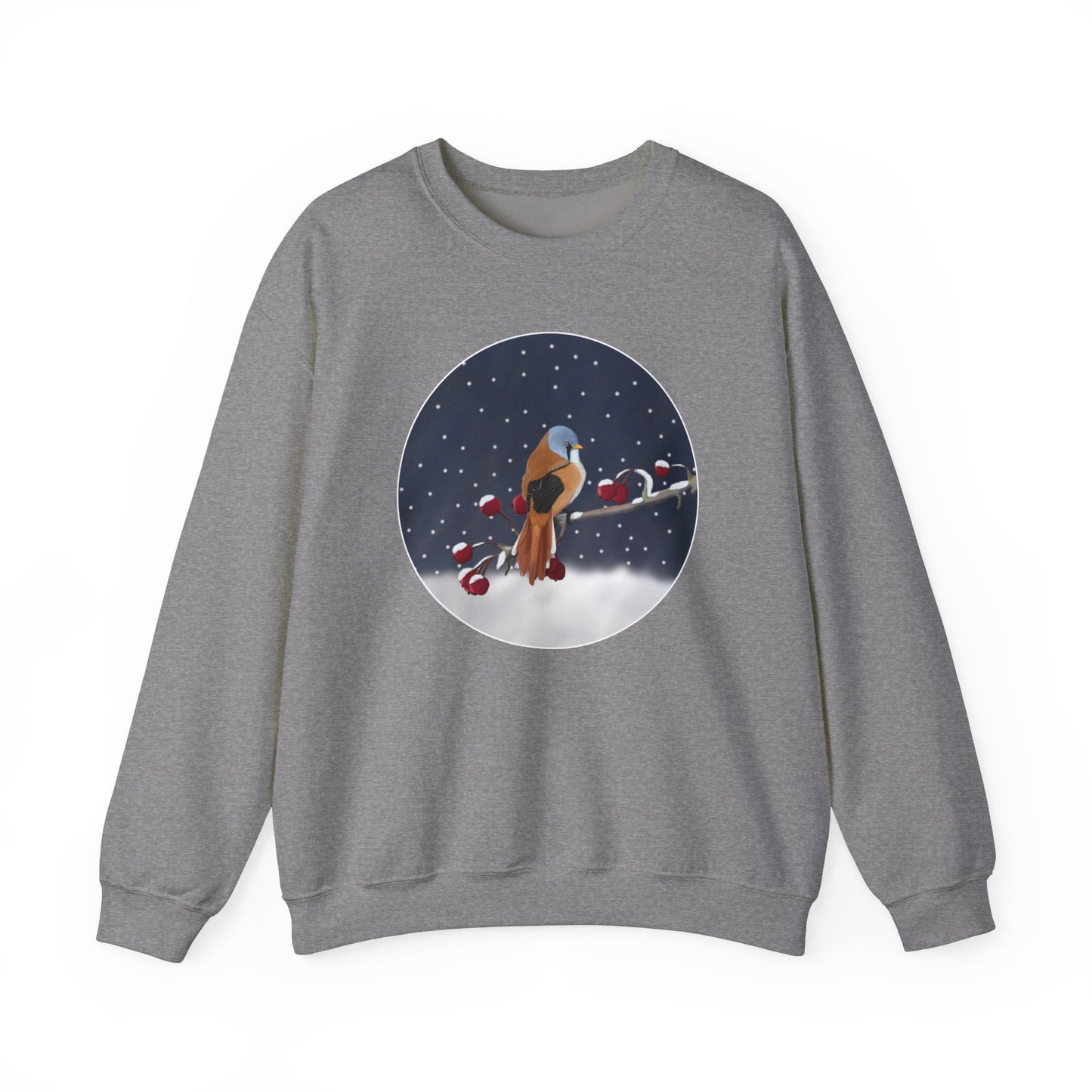 Bearded Reedling on a Winter Branch Birdwatcher Christmas Bird Sweatshirt