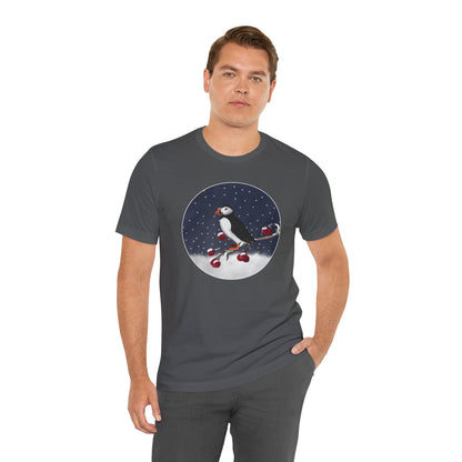 Puffin on a Winter Branch Birdwatcher Christmas Bird T-Shirt