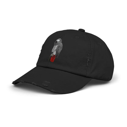 Grey Parrot Bird Art Distressed Cap