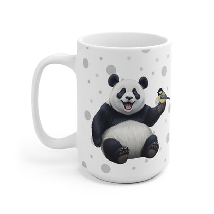 Kohlmeise mit einem fröhlichen Panda Vogel Tiermotiv Tasse Punkte Grau