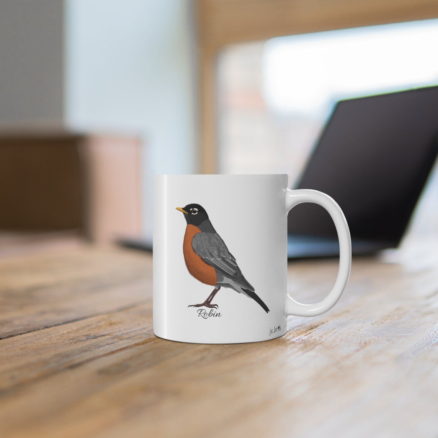 Robin Bird Ceramic Mug Birdwatcher White