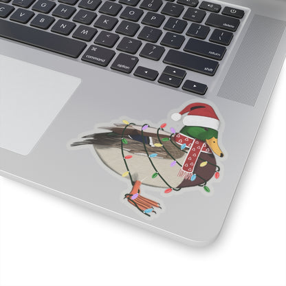 Mallard with Fairy Lights Santa Claus Hat and Scarf Christmas Bird Sticker