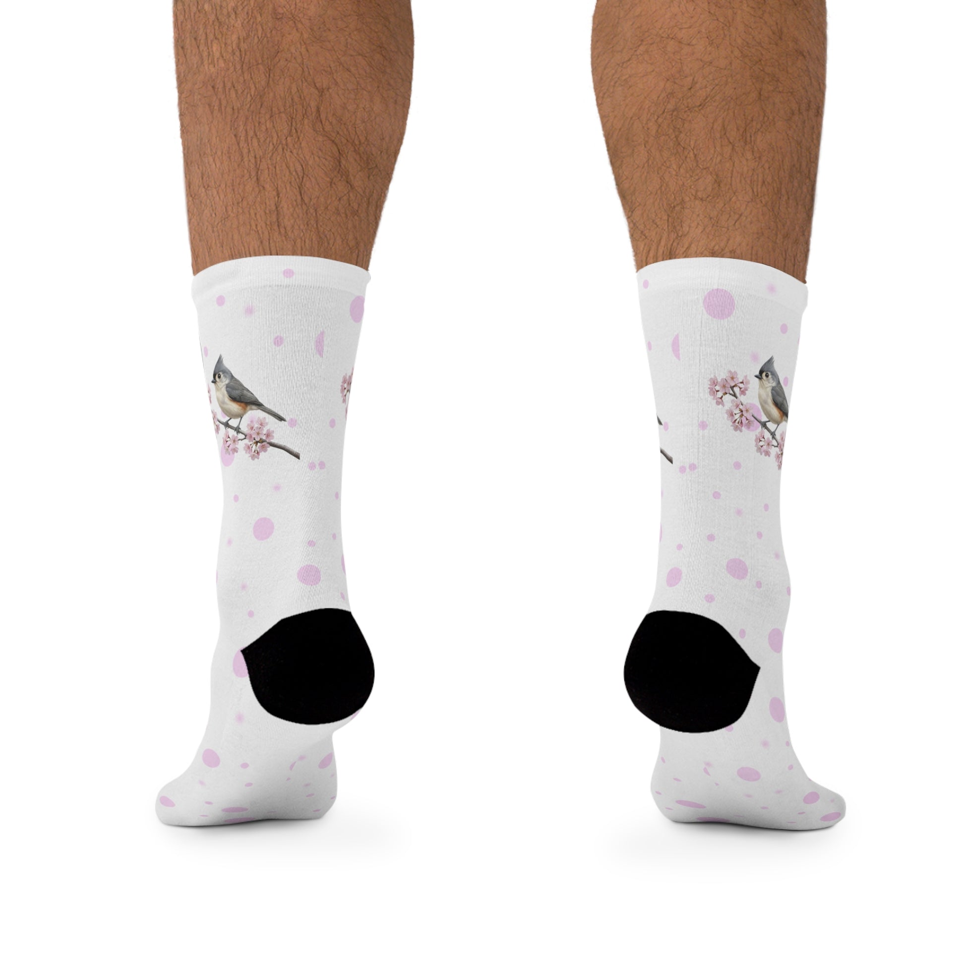 Tufted Titmouse Cherry Blossom Socks White | Floral Birdwatching Gift – Accessories,