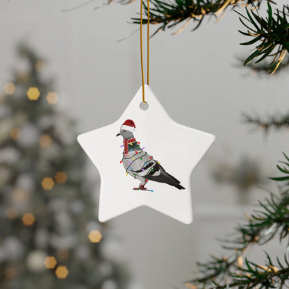 Pigeon as Santa Ceramic Bird Christmas Ornament | Durable Double-Sided Bird Lover Decor