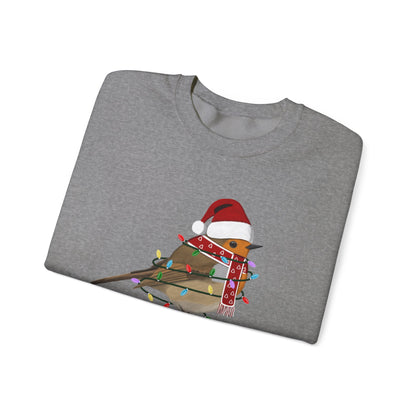 European Robin with Fairy Lights Santa Claus Christmas Bird Sweatshirt