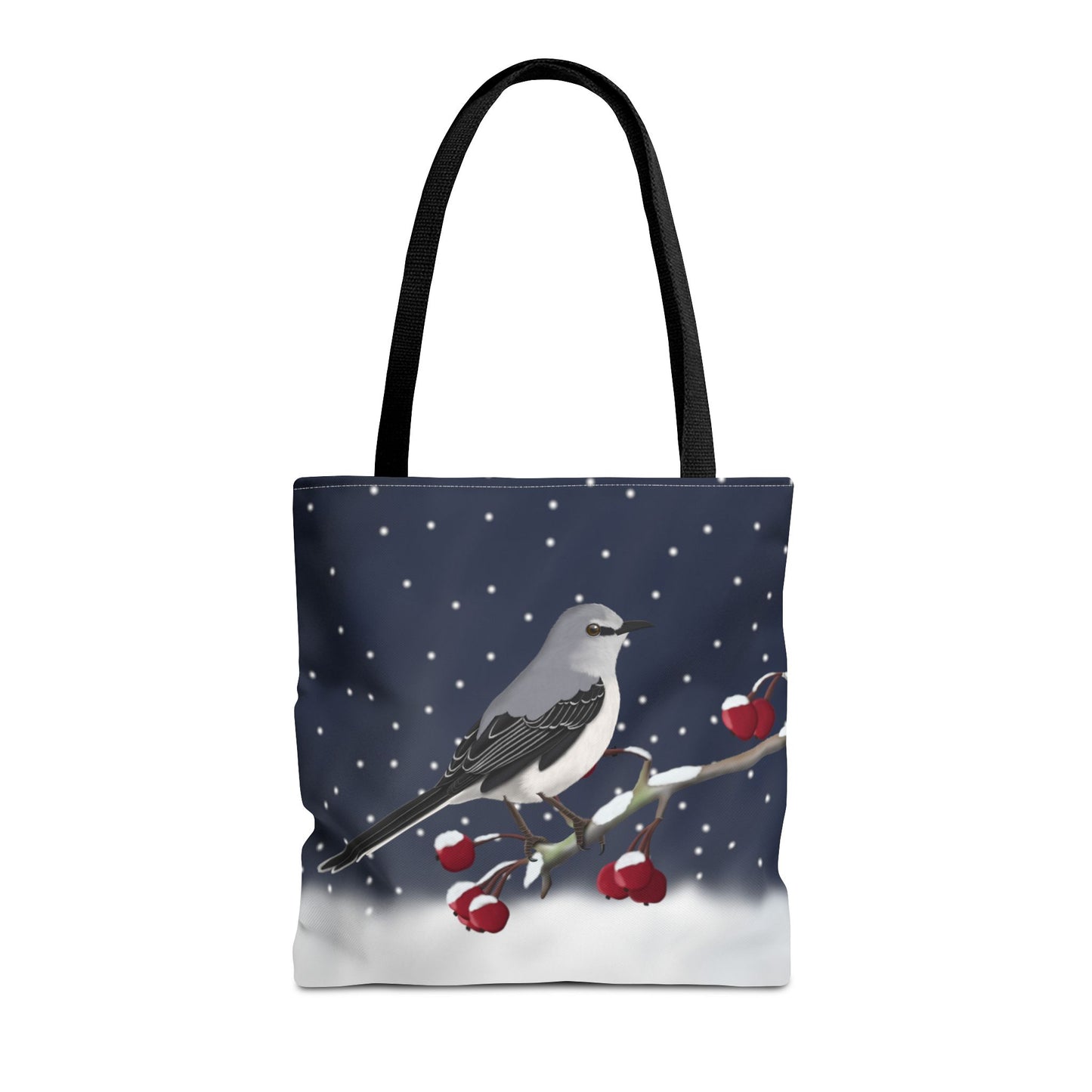 Mockingbird on a Winter Branch Christmas Bird Tote Bag 16"x16"