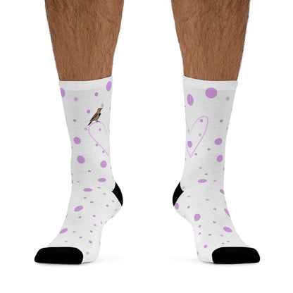 Northern Flicker Valentine's Day Pink Heart and Dots Bird Socks White