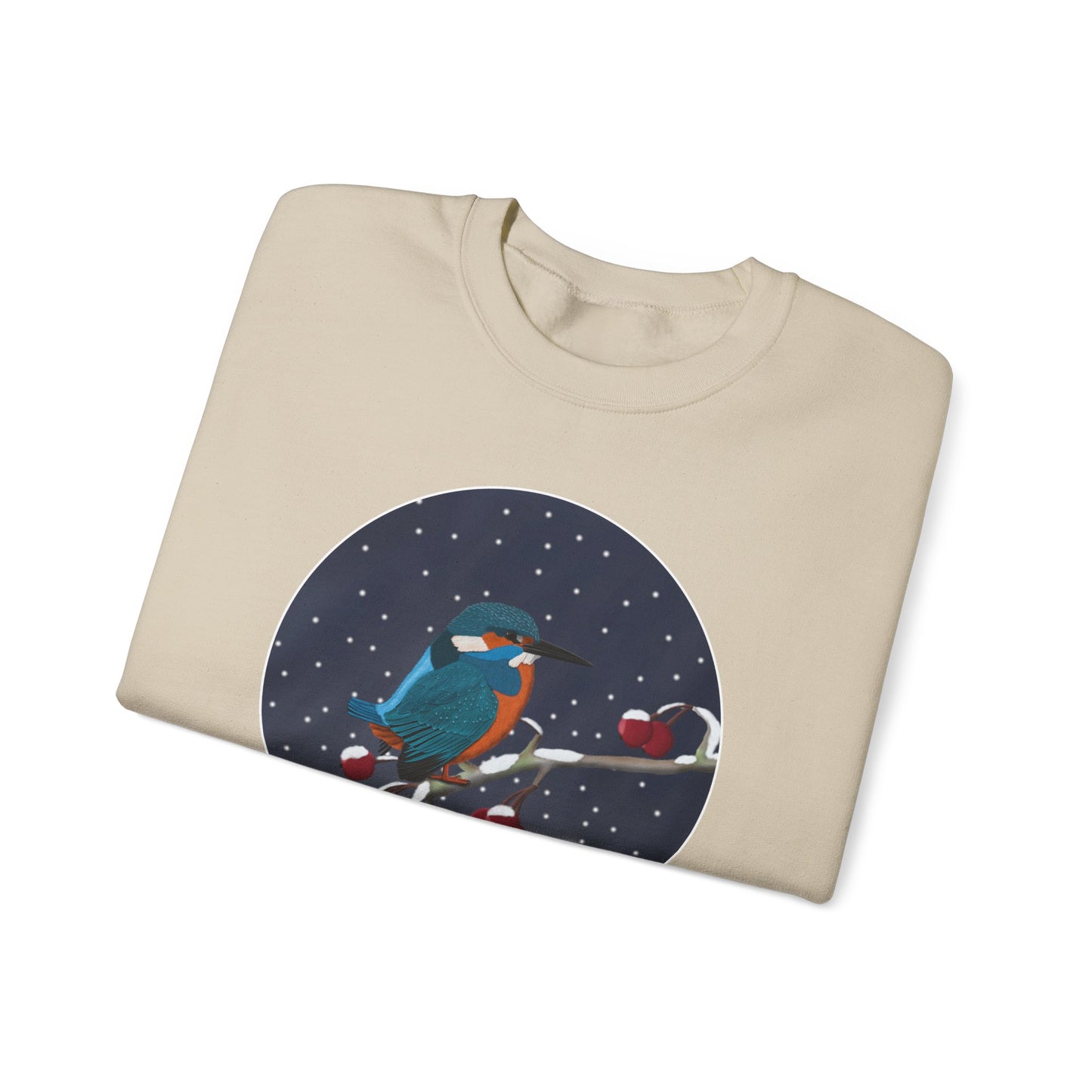 Kingfisher on a Winter Branch Birdwatcher Christmas Bird Sweatshirt