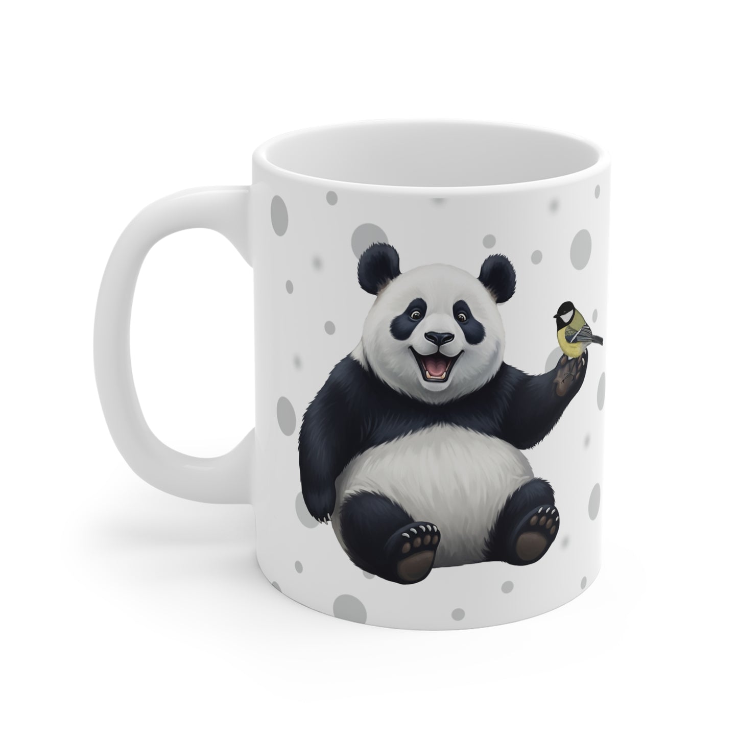 Kohlmeise mit einem fröhlichen Panda Vogel Tiermotiv Tasse Punkte Grau