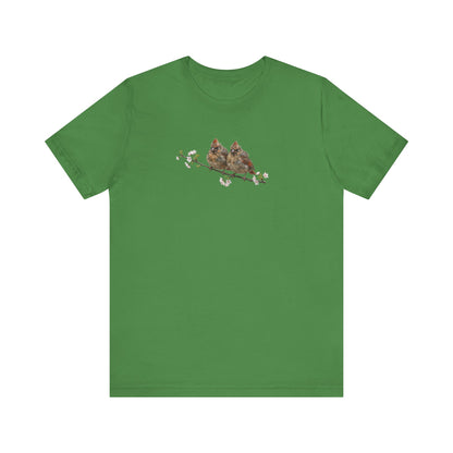 Cardinal Fledgling T-Shirt | Spring Blossoms Unisex Graphic Tee for Bird Watchers