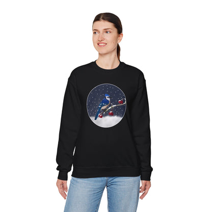 Blue Jay on a Winter Branch Christmas Bird Sweatshirt