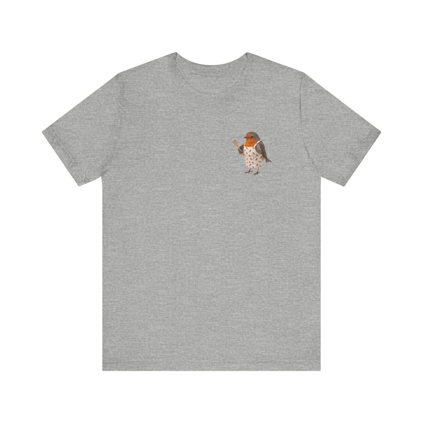 Lustiges Rotkehlchen T-Shirt mit Schürze & Pfannenwender | Niedliches Vogel-Motiv für Küche & Kochen