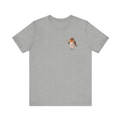 Lustiges Rotkehlchen T-Shirt mit Schürze & Pfannenwender | Niedliches Vogel-Motiv für Küche & Kochen