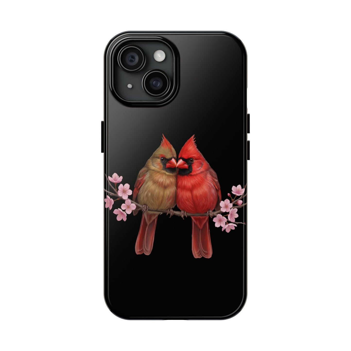 Northern Cardinal with Cherry Blossoms iPhone Case – Premium Tough Phone Cover Black
