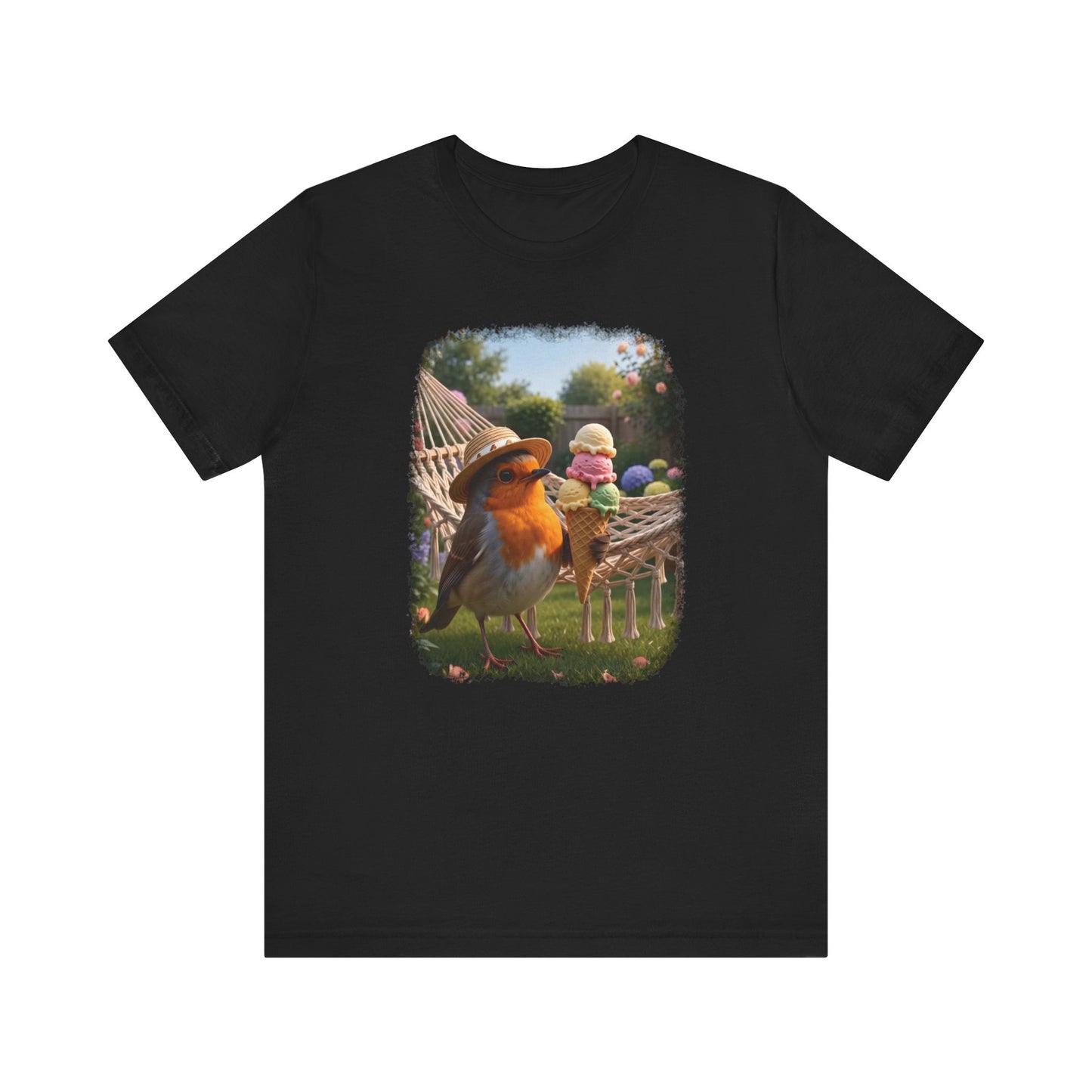 Robin Rosi Ice Cream in the Garden Premium T-Shirt for Bird Lovers
