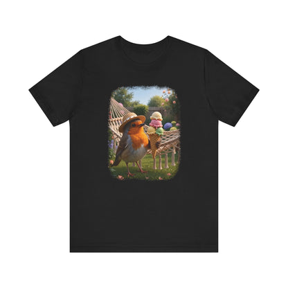 Robin Rosi Ice Cream in the Garden Premium T-Shirt for Bird Lovers