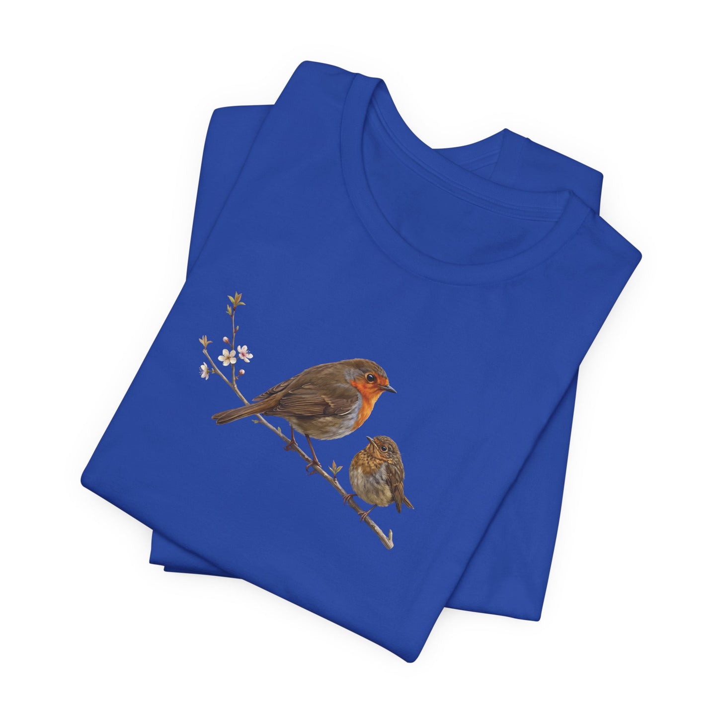 European Robin & Fledgling T-Shirt | Spring Blossoms Unisex Graphic Tee