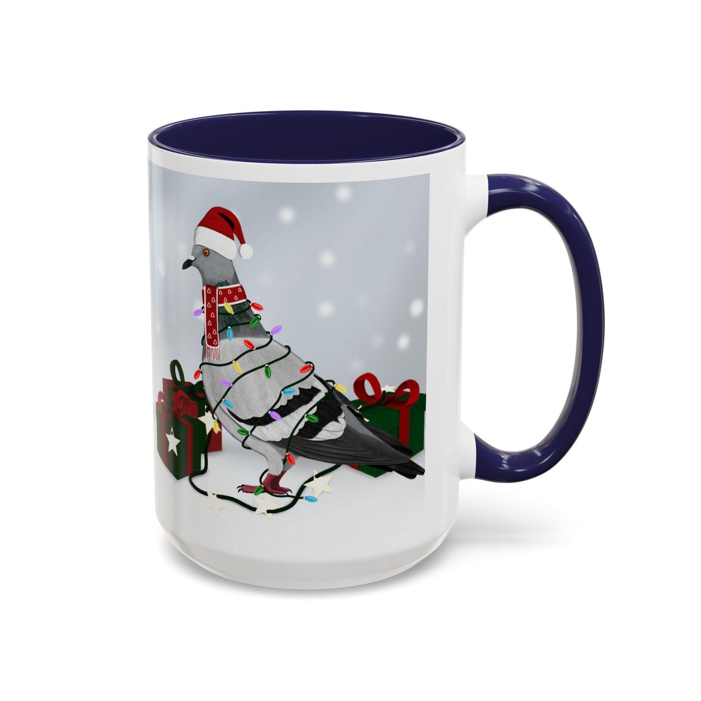 Pigeon with Christmas Hat and Scarf Snow Bird Coffee Mug