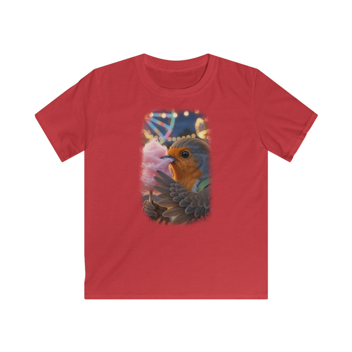 Premium Kinder T-Shirt Rosi Rotkehlchen isst Zuckerwatte auf der Kirmes