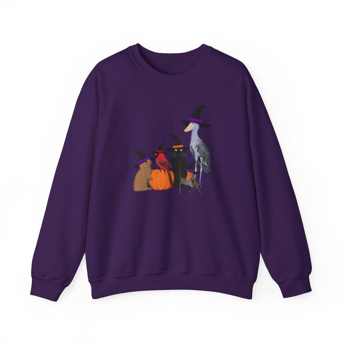 Robin Shoebill Cardinal Rabbit with Cat Happy Halloween Birds Sweatshirt