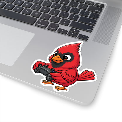 Cardinal Playing Video Games Kiss-Cut Sticker for Bird Watchers and Gaming Lovers