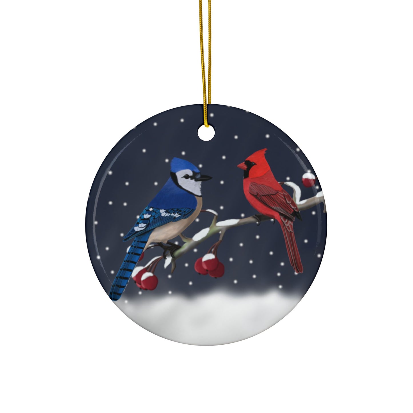 Blue Jay Cardinal Ceramic Bird Christmas Ornament | Durable Double-Sided Bird Lover Decor