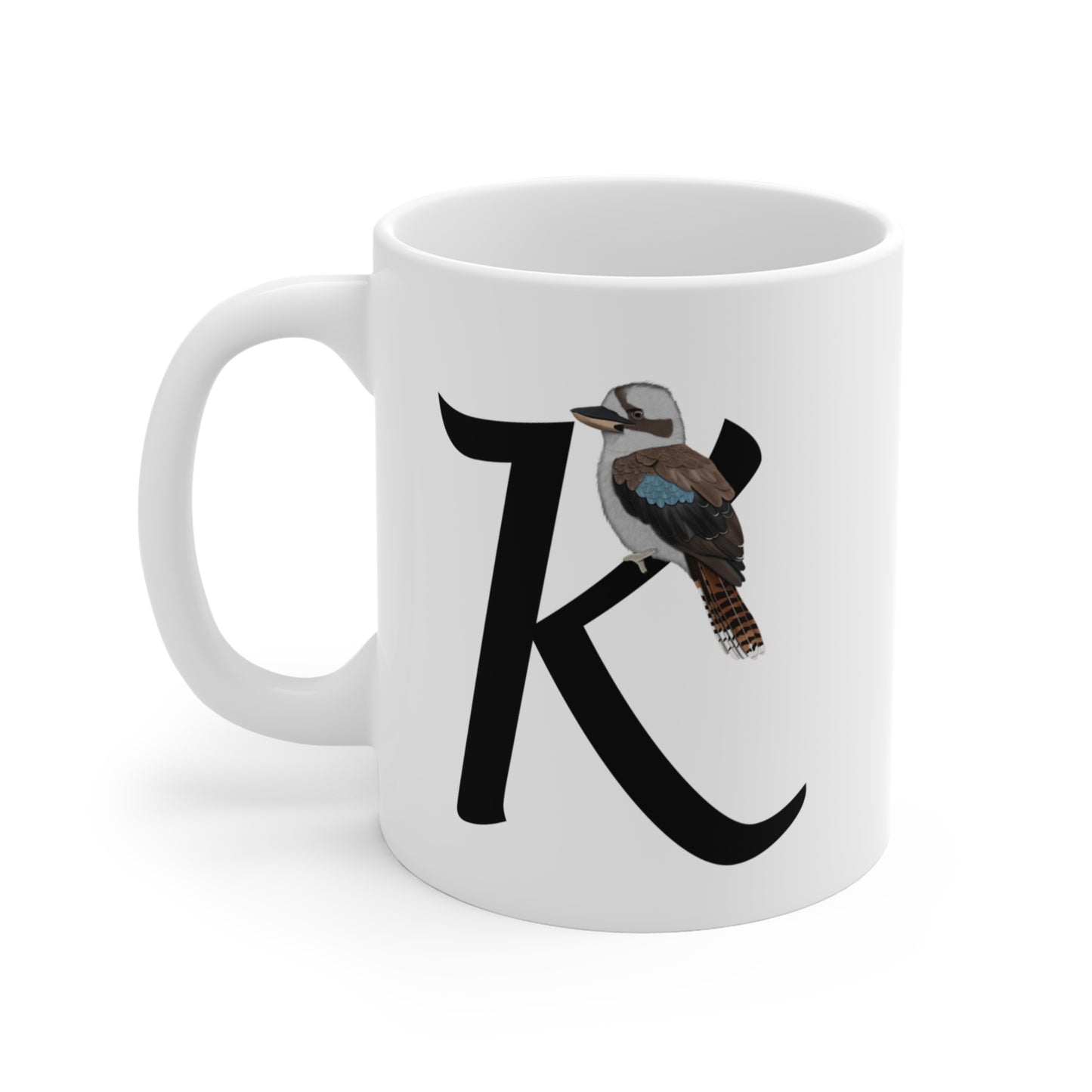 Kookaburra Letter K Bird Ceramic Mug 11oz White