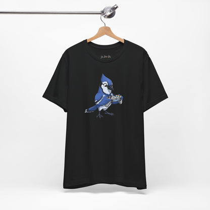 Blue Jay Playing Video Games Funny Gamer and Bird Lover T-Shirt
