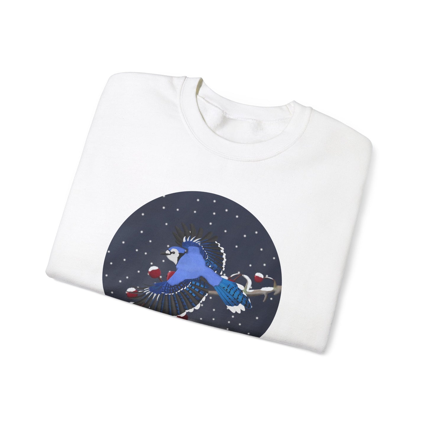 Blue Jay on a Winter Branch Birdwatcher Christmas Bird Sweatshirt