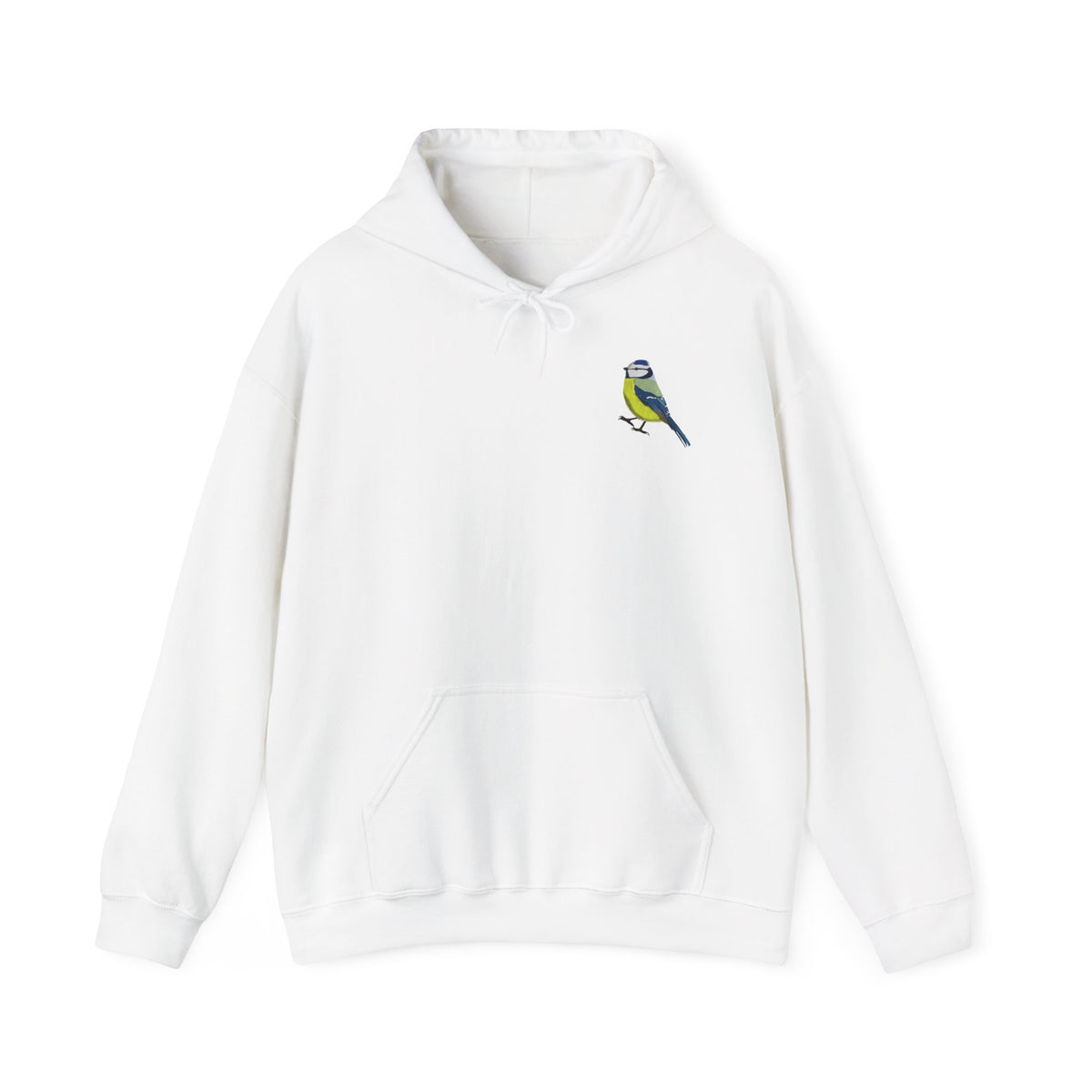 Blaumeise Hoodie – Kuscheliger Kapuzenpullover mit kleinem Gartenvogel-Motiv