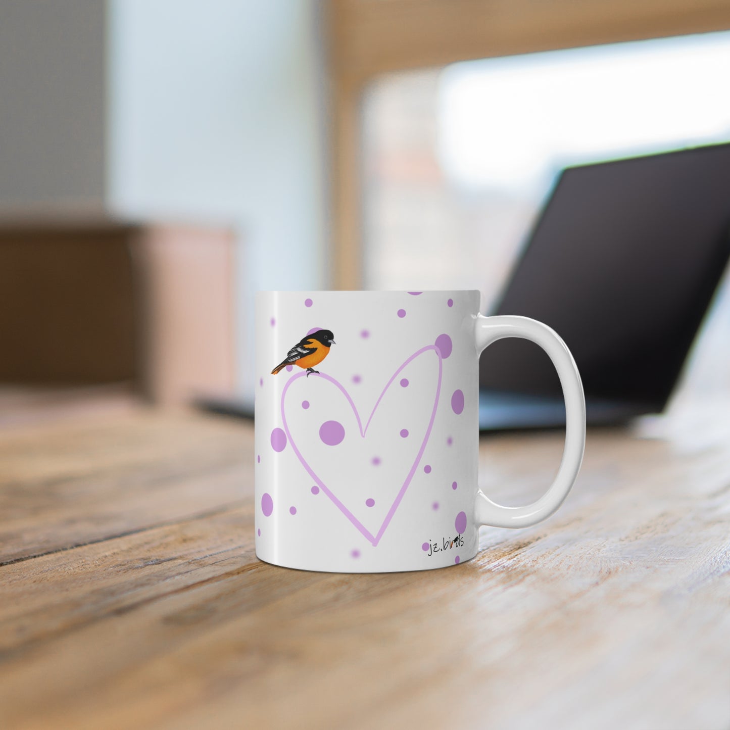 Baltimore Oriole Valentine's Day Bird Mug 11oz Pink Heart