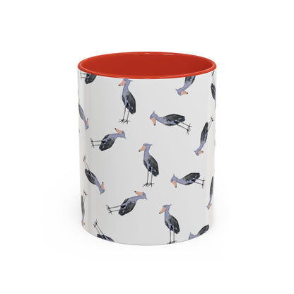 Schuhschnabel Tasse mit Streumuster | Vogelmotiv Kaffeebecher für Vogelbeobachter & Naturfreunde on Accent Coffee Mug background