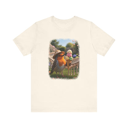 Robin Rosi Ice Cream in the Garden Premium T-Shirt for Bird Lovers
