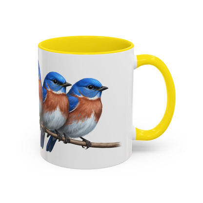 枝に止まる青い鳥を描いた陶器製バードコーヒーマグ – バードウォッチャーへのカスタムギフト