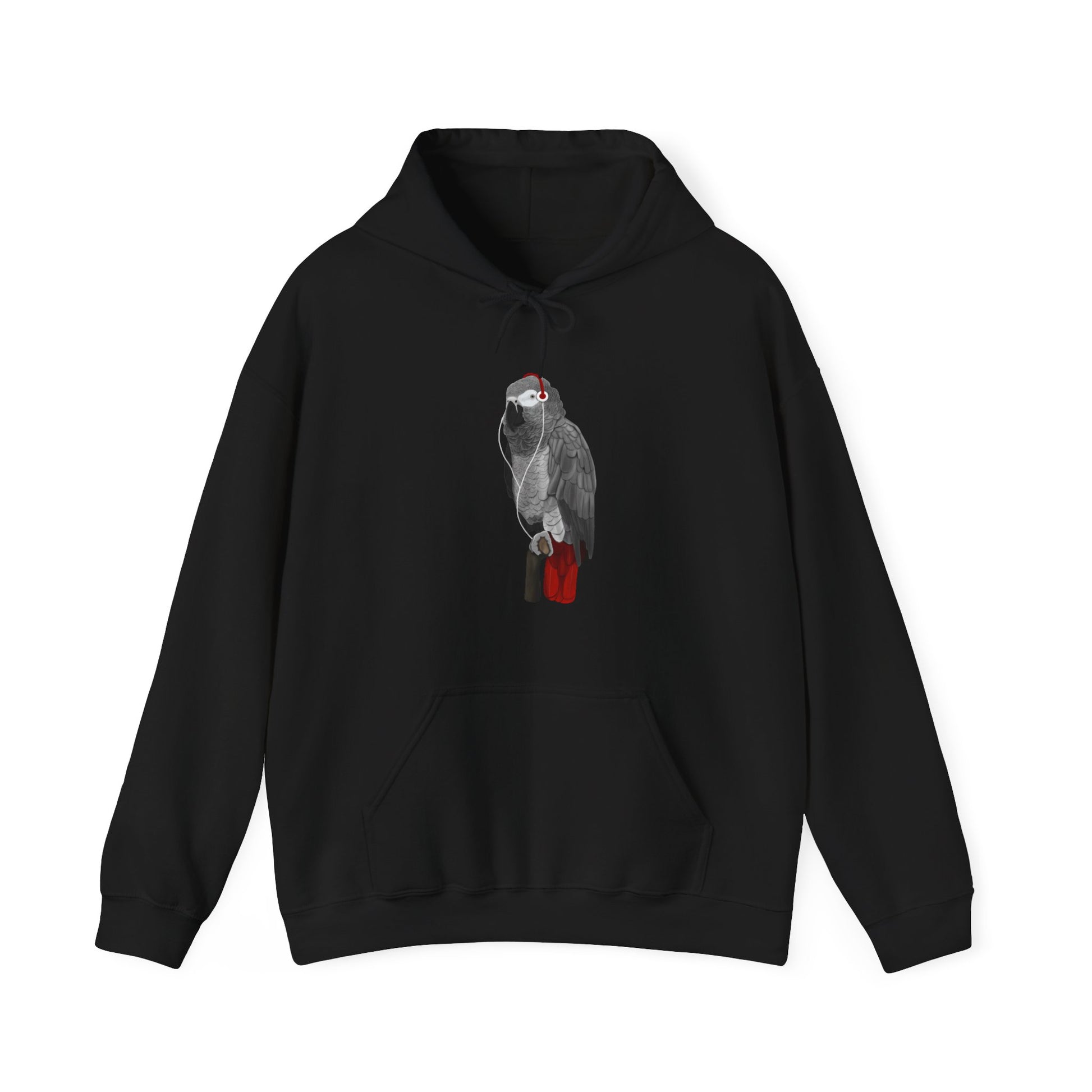 grey parrot music headphones bird art hoodie