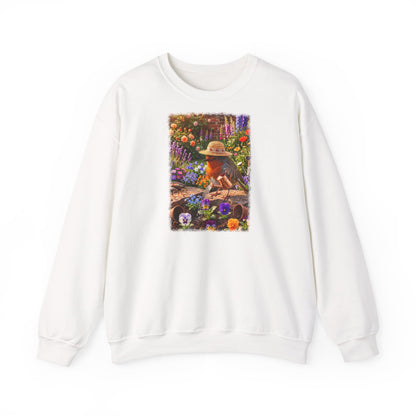 Niedliches Rotkehlchen Sweatshirt beim Blumen gießen | Gemütlicher Garten-Pullover