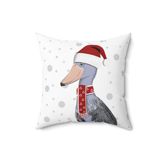 Shoebill Santa Claus Christmas Grey Dots Birdwatcher Bird Throw Pillow 16"x16"