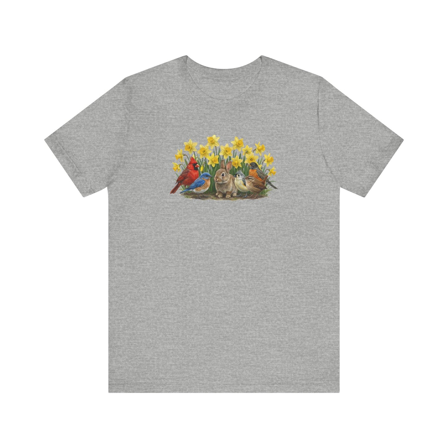 Spring Garden Tee – Bunny, Cardinal & Bluebird | Botanical Easter T-Shirt