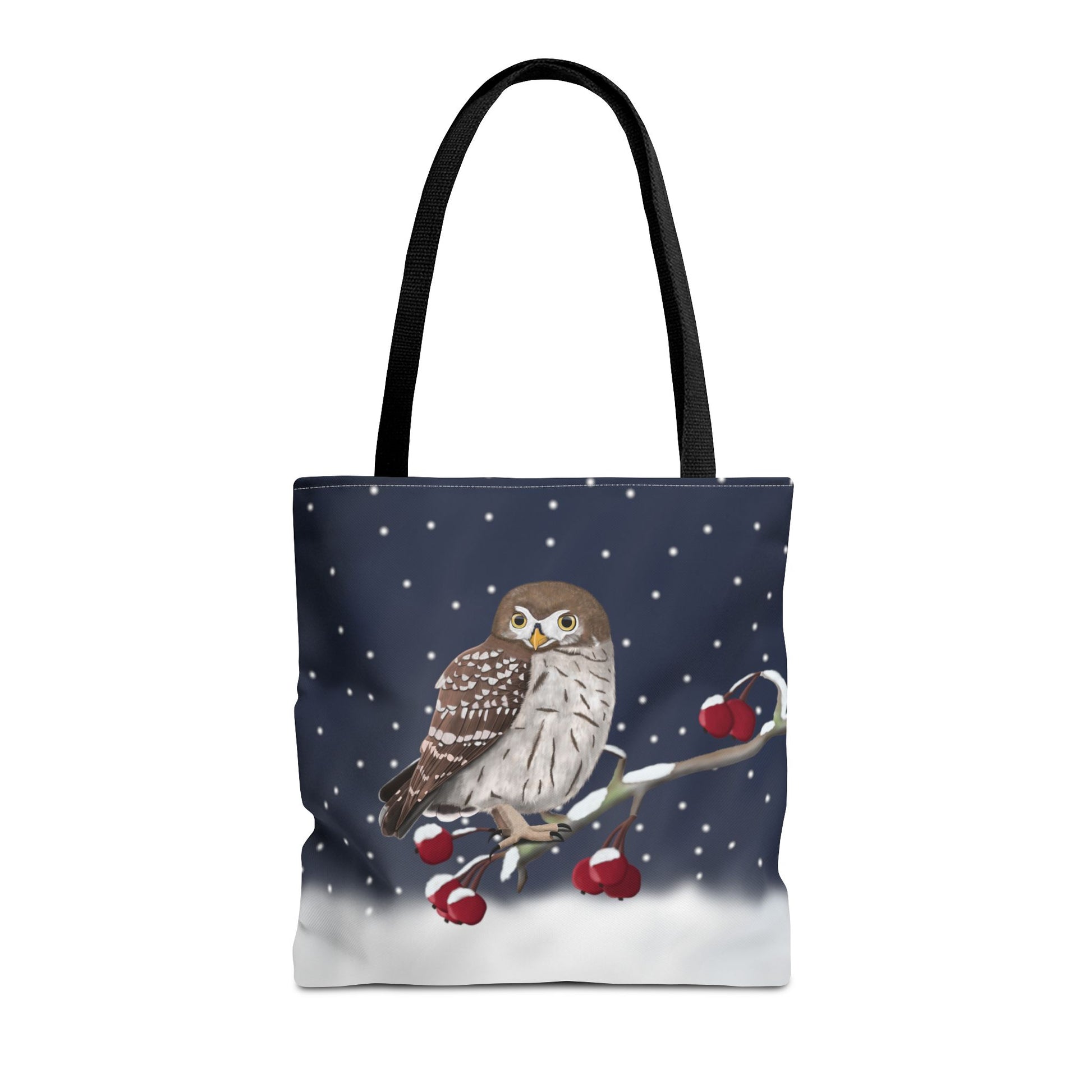 Little Owl on a Winter Branch Christmas Bird Tote Bag 16"x16"