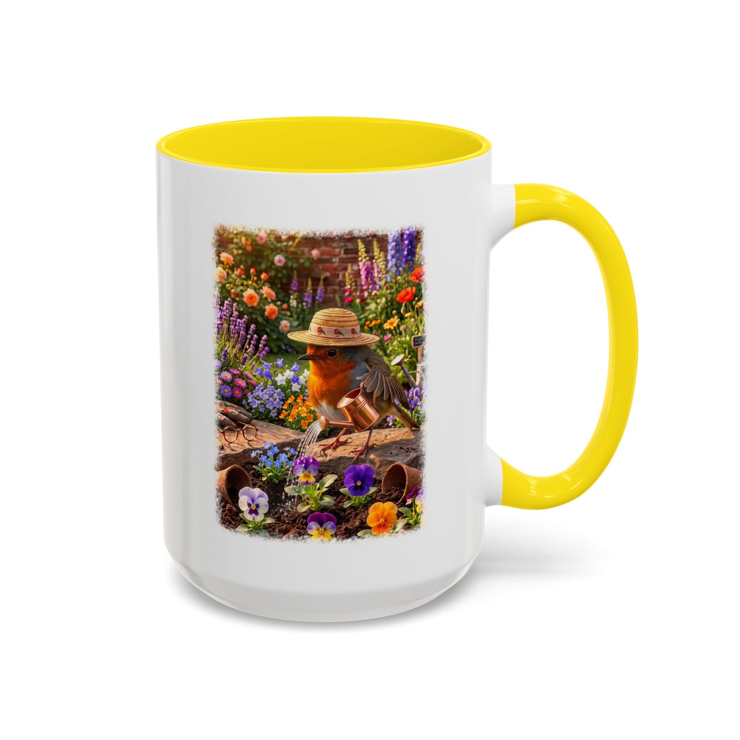 Robin Rosi Watering Flowers Mug for Bird Lovers