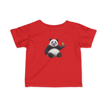 Fröhlicher Panda mit Blaumeise Vogel Tiermotiv T-Shirt für Babys und Kleinkinder