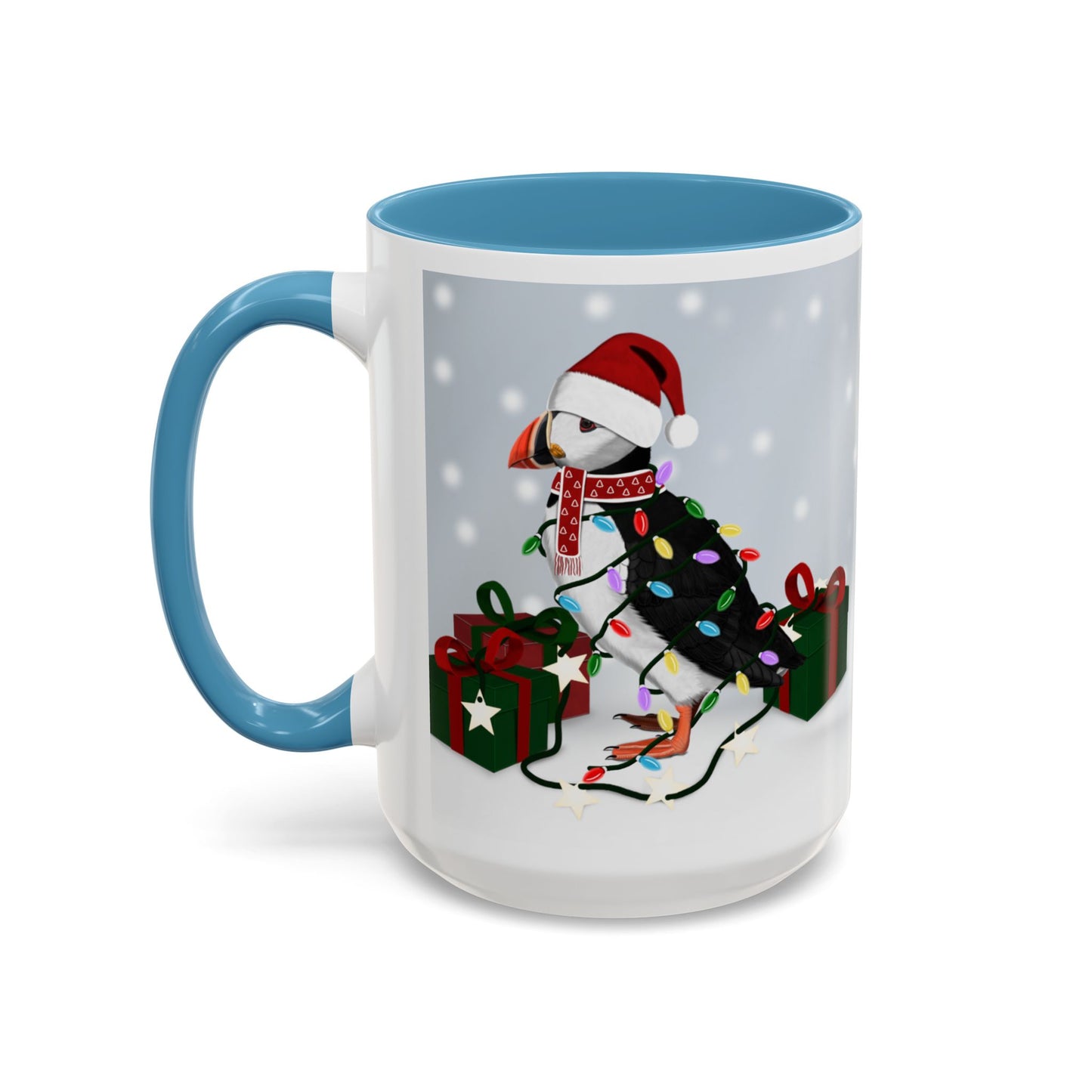 Puffin with Christmas Hat and Scarf Snow Bird Coffee Mug