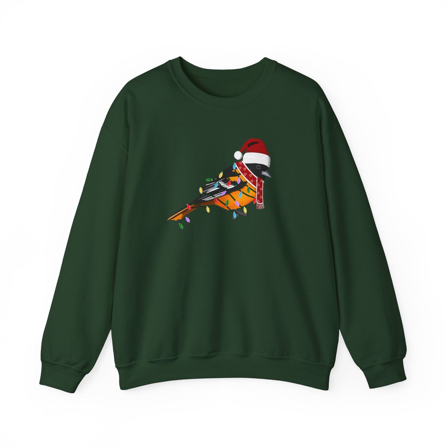 Baltimore Oriole with Fairy Lights Santa Claus Christmas Bird Sweatshirt