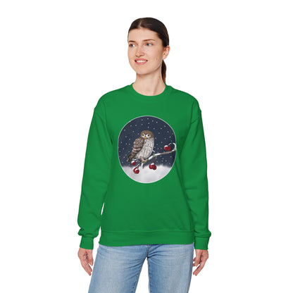 Owl on a Winter Branch Birdwatcher Christmas Bird Sweatshirt