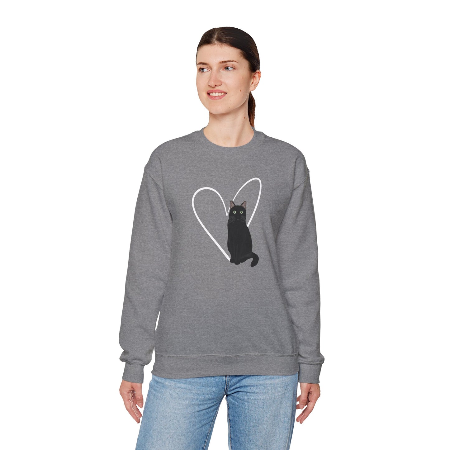 Black Cat with Heart Cat Lover Valentine's Day Sweatshirt