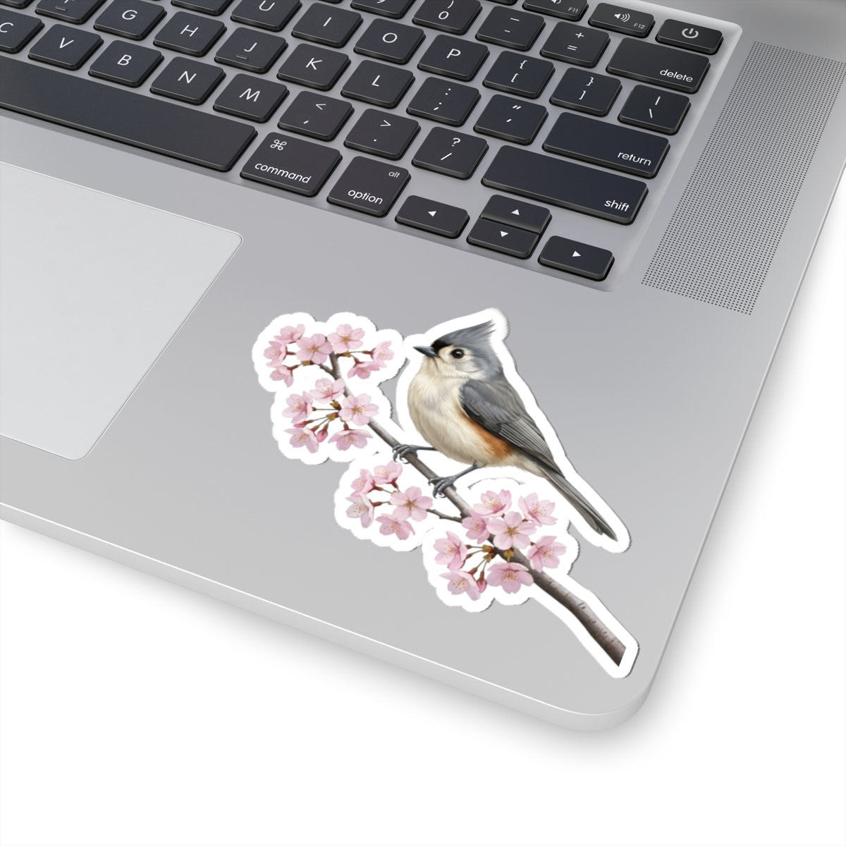 Tufted Titmouse Stickers – bird sticker and cherry blossoms style