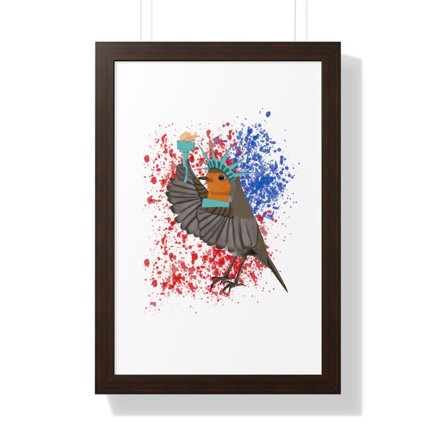 Robin 4th of July Independence Day Statue of Liberty Bird Framed Poster
