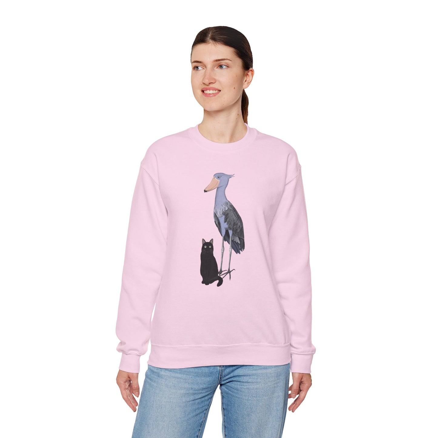 Black Cat with Shoebill Bird Cat Lover Sweatshirt